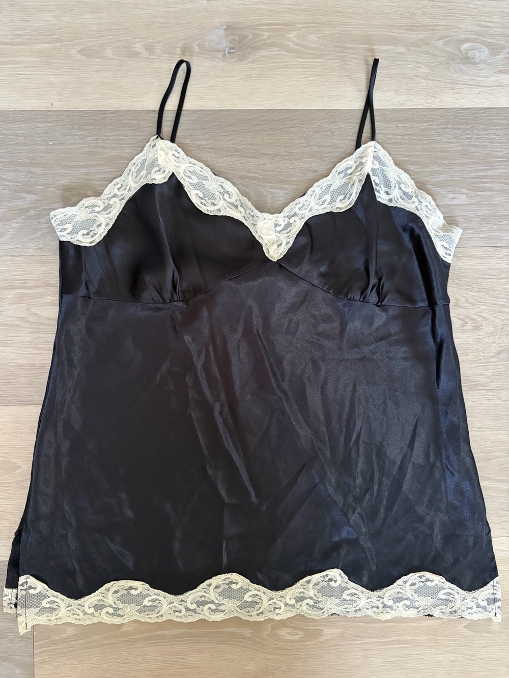 Vintage Dori USA Black Satin Lace Cami Tank Top XL Y2K